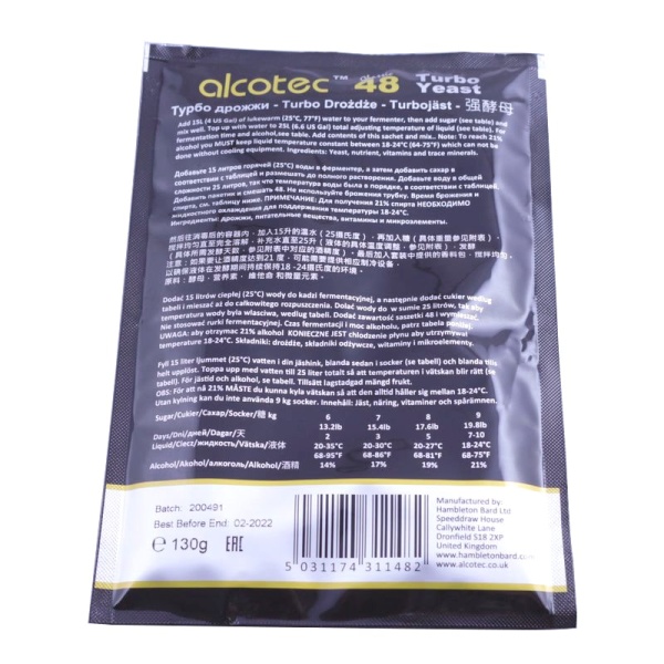 Дрожжи Alcotec Turbo Yeast Classic 48, 130 гр. Турбо дрожжи для самогона Turbo Yeast Classic 48