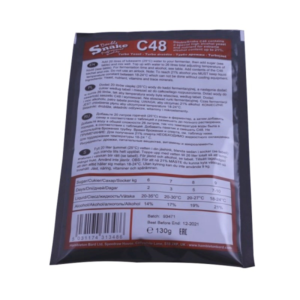 Турбо дрожжи Double Snake Turbo Yeast C 48 Turbo (40 шт. в кор) Турбо дрожжи Double Snake Turbo Yeast C 48 Turbo (40 шт. в кор)